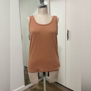 Aerie Woman Ribbed Tank Top Brown Sleeveless Stretch Casual Basic Size XL